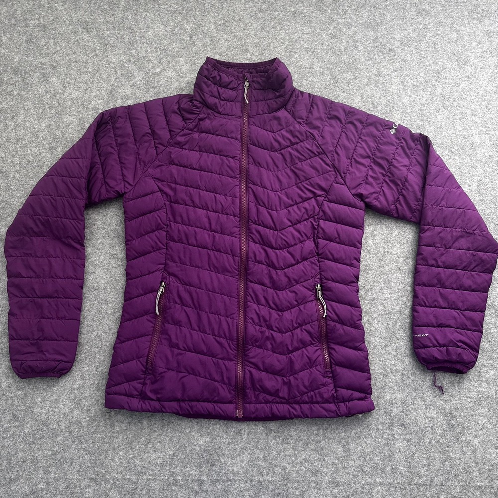 Columbia Omni-Heat Puffer Jacket Womens Medium Purple Full Zip Powder Lite